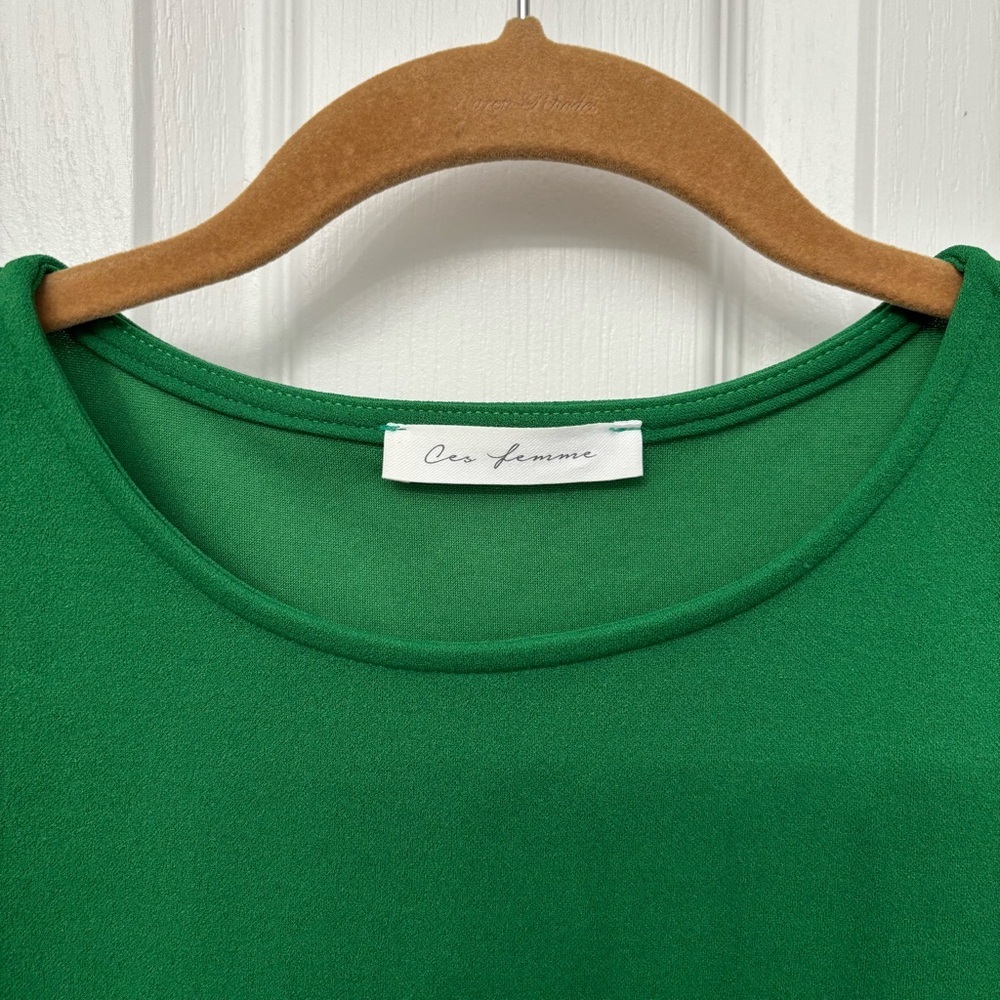 Ces Femme Green Shift Dress | Women’s Small | Flutter Sleeve Sheath - Picture 5 of 10